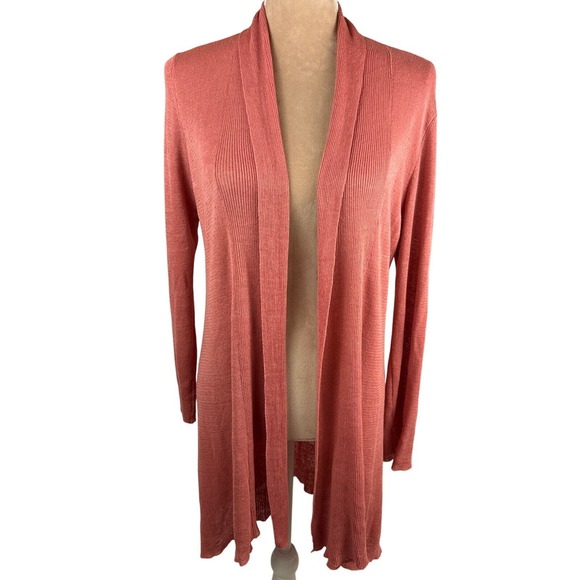 Eileen Fisher Womens Small Open Cardigan Sweater Linen‎ Blend Coral Pink Coastal - Picture 1 of 8